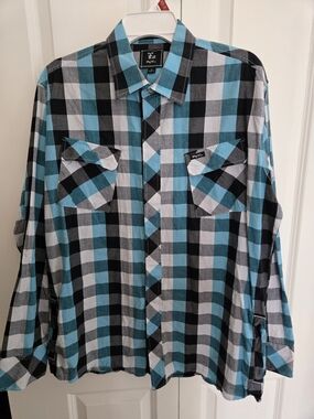 Lrg Blue Black White Plaid Long-Sleeve Shirt - Men's Casual Button-Up